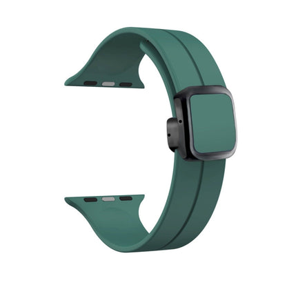 For Apple Watch Series 8 41mm Magnetic Square Buckle Silicone Watch Band(Pine Green) - Watch Bands by PMC Jewellery | Online Shopping South Africa | PMC Jewellery