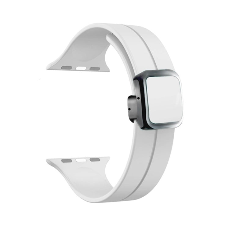 For Apple Watch Series 8 45mm Magnetic Square Buckle Silicone Watch Band(White) - Watch Bands by PMC Jewellery | Online Shopping South Africa | PMC Jewellery