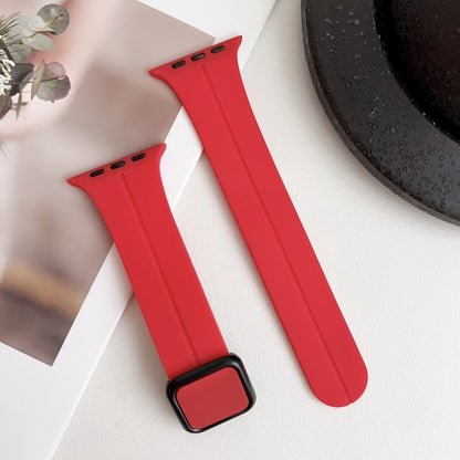 For Apple Watch Series 8 45mm Magnetic Square Buckle Silicone Watch Band(Red) - Watch Bands by PMC Jewellery | Online Shopping South Africa | PMC Jewellery