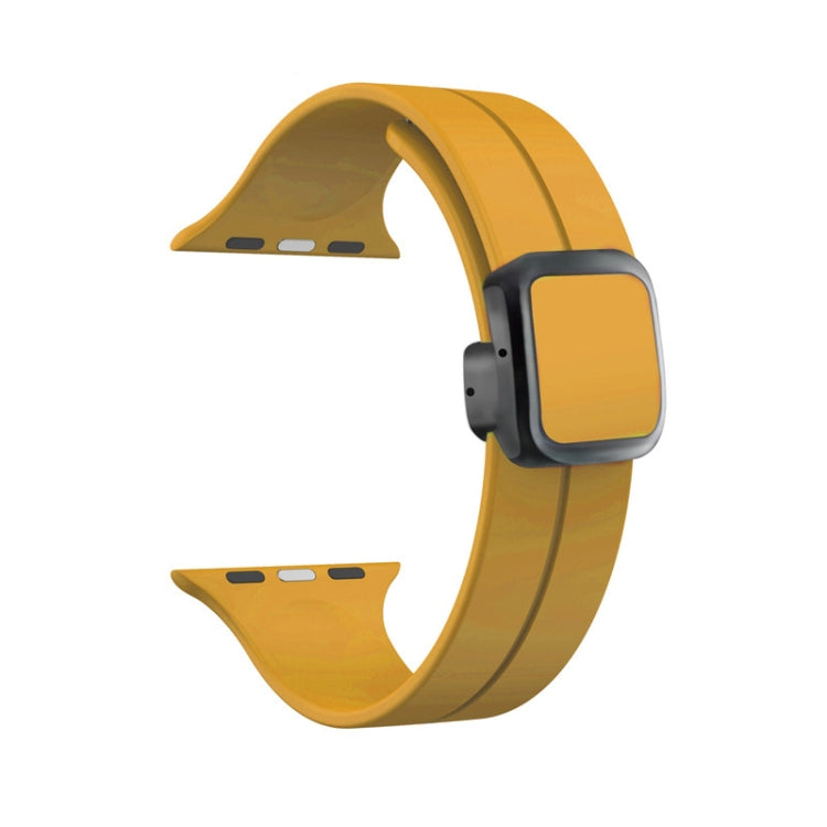 For Apple Watch Series 8 45mm Magnetic Square Buckle Silicone Watch Band(Yellow) - Watch Bands by PMC TechLife | Online Shopping South Africa | PMC TechLife