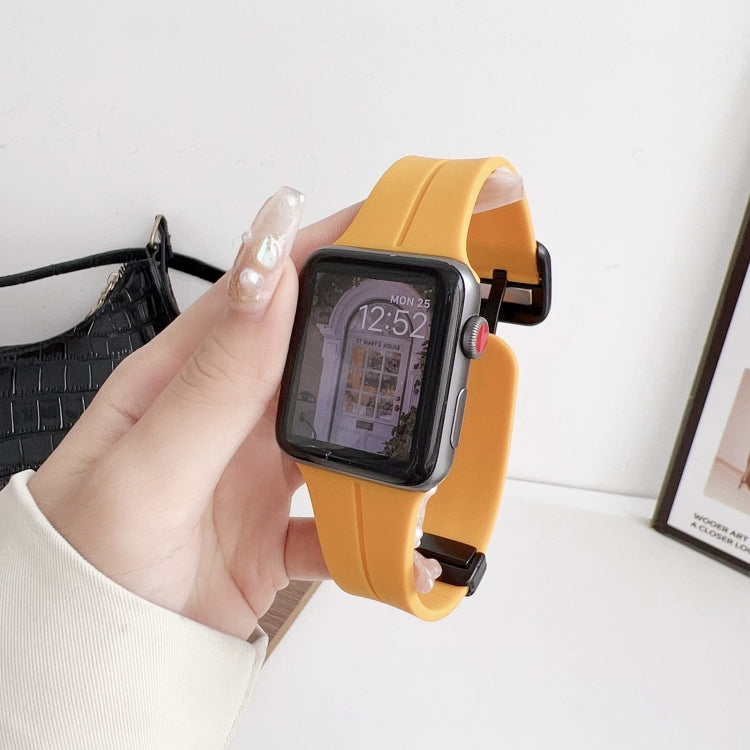 For Apple Watch Series 8 45mm Magnetic Square Buckle Silicone Watch Band(Yellow) - Watch Bands by PMC TechLife | Online Shopping South Africa | PMC TechLife