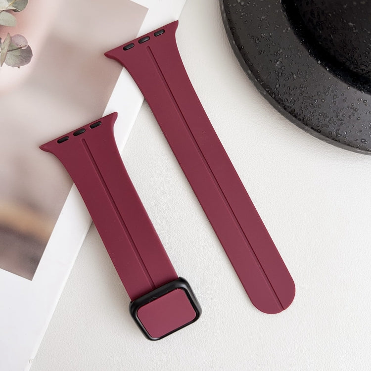 For Apple Watch Series 8 45mm Magnetic Square Buckle Silicone Watch Band(Wine Red) - Watch Bands by PMC Jewellery | Online Shopping South Africa | PMC Jewellery