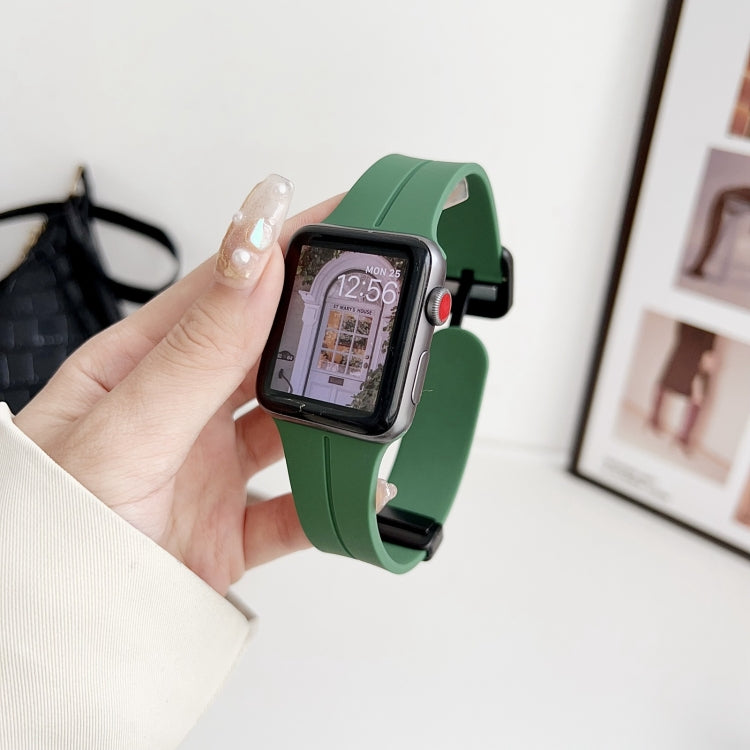 For Apple Watch Series 8 45mm Magnetic Square Buckle Silicone Watch Band(Alfalfa) - Watch Bands by PMC TechLife | Online Shopping South Africa | PMC TechLife