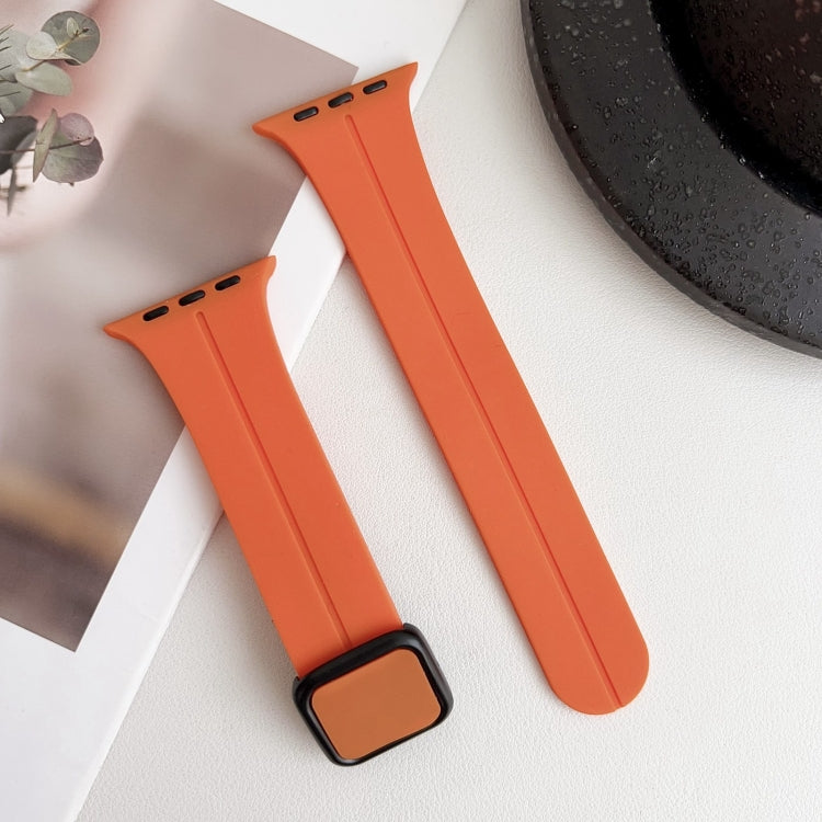 For Apple Watch SE 40mm Magnetic Square Buckle Silicone Watch Band(Orange) - Watch Bands by PMC Jewellery | Online Shopping South Africa | PMC Jewellery