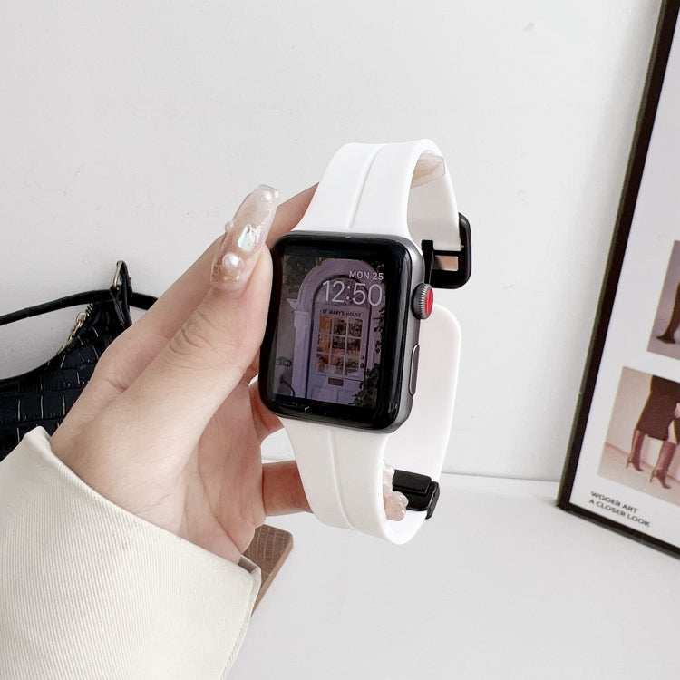 For Apple Watch Series 6 40mm Magnetic Square Buckle Silicone Watch Band(White) - Watch Bands by PMC TechLife | Online Shopping South Africa | PMC TechLife