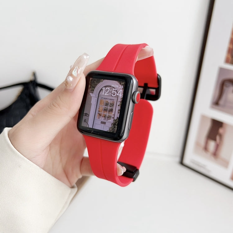 For Apple Watch Series 6 40mm Magnetic Square Buckle Silicone Watch Band(Red) - Watch Bands by PMC TechLife | Online Shopping South Africa | PMC TechLife
