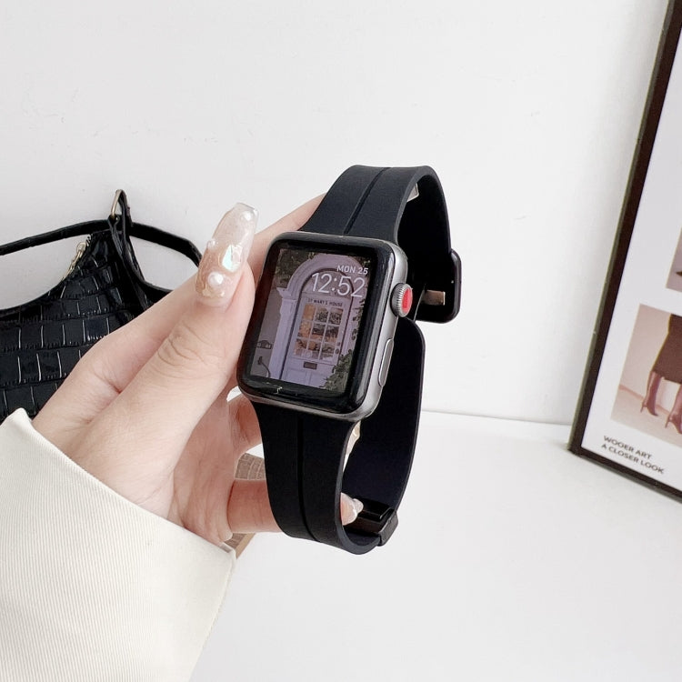 For Apple Watch Series 6 44mm Magnetic Square Buckle Silicone Watch Band(Black) - Watch Bands by PMC TechLife | Online Shopping South Africa | PMC TechLife