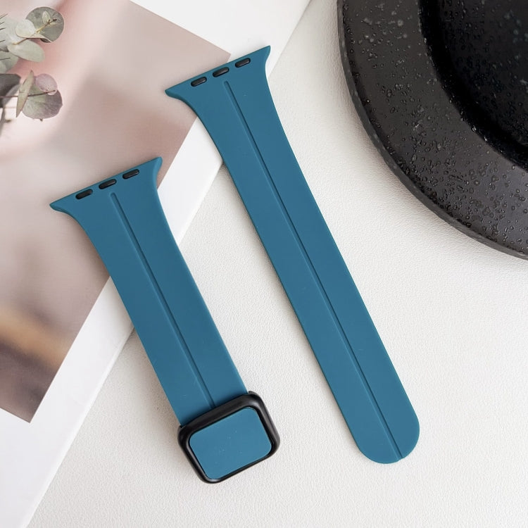For Apple Watch Series 6 44mm Magnetic Square Buckle Silicone Watch Band(Rock Green) - Watch Bands by PMC TechLife | Online Shopping South Africa | PMC TechLife