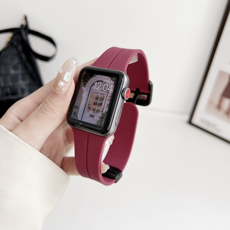 For Apple Watch Series 4 44mm Magnetic Square Buckle Silicone Watch Band(Wine Red) - Watch Bands by PMC TechLife | Online Shopping South Africa | PMC TechLife