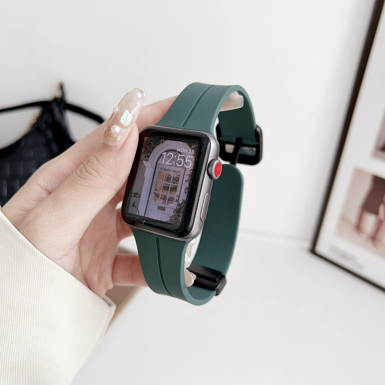 For Apple Watch Series 3 38mm Magnetic Square Buckle Silicone Watch Band(Pine Green) - Watch Bands by PMC Jewellery | Online Shopping South Africa | PMC Jewellery