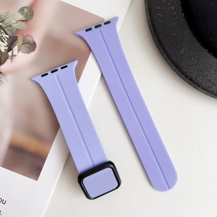 For Apple Watch Series 3 42mm Magnetic Square Buckle Silicone Watch Band(Lilacs Purple) - Watch Bands by PMC TechLife | Online Shopping South Africa | PMC TechLife