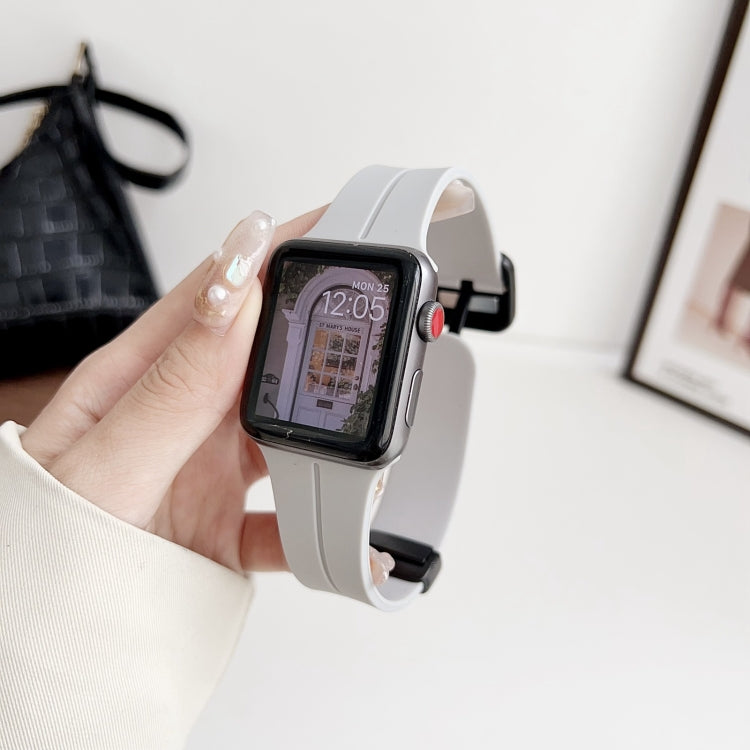 For Apple Watch 38mm Magnetic Square Buckle Silicone Watch Band(Cloud Gray) - Watch Bands by PMC Jewellery | Online Shopping South Africa | PMC Jewellery