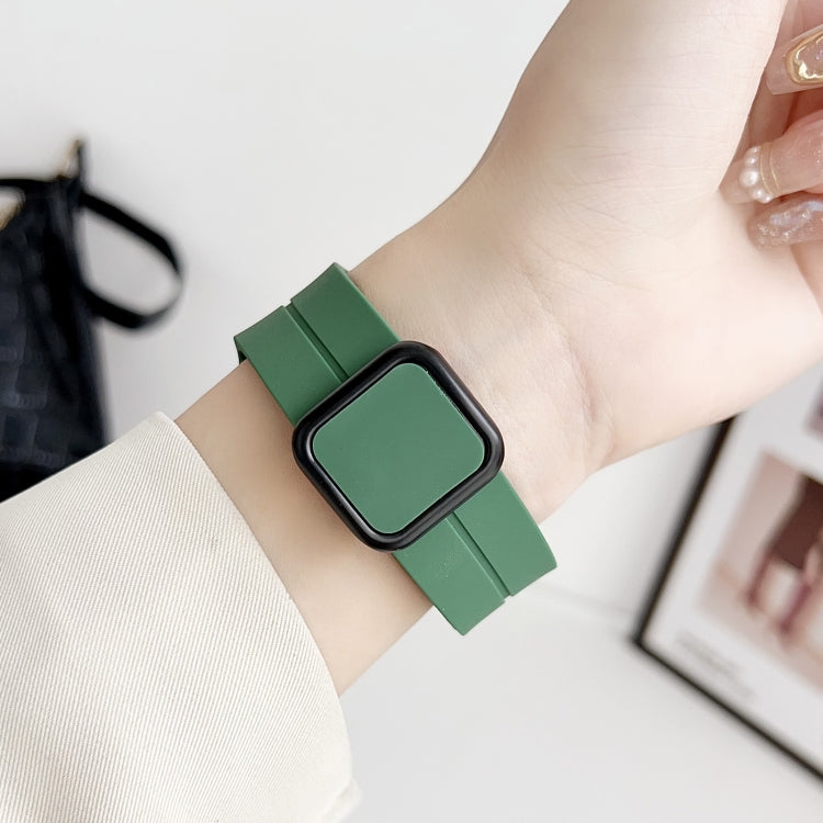 For Apple Watch Series 5 40mm Magnetic Square Buckle Silicone Watch Band(Rock Green) - Watch Bands by PMC Jewellery | Online Shopping South Africa | PMC Jewellery