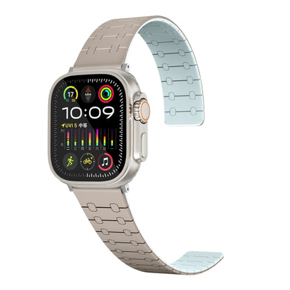 For Apple Watch SE 2023 44mm Two Color Loop Magnetic Silicone Watch Band(Khaki+Light Green) - Watch Bands by PMC Jewellery | Online Shopping South Africa | PMC Jewellery