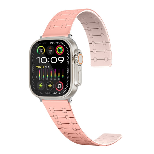 For Apple Watch SE 2023 44mm Two Color Loop Magnetic Silicone Watch Band(Peach+Light Pink) - Watch Bands by PMC Jewellery | Online Shopping South Africa | PMC Jewellery