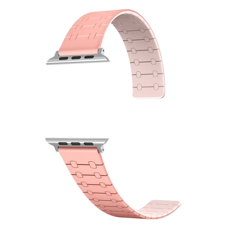 For Apple Watch SE 2023 44mm Two Color Loop Magnetic Silicone Watch Band(Peach+Light Pink) - Watch Bands by PMC Jewellery | Online Shopping South Africa | PMC Jewellery