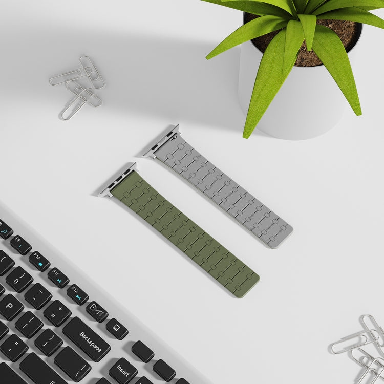 For Apple Watch Series 9 41mm Two Color Loop Magnetic Silicone Watch Band(Green+Grey) - Watch Bands by PMC TechLife | Online Shopping South Africa | PMC TechLife