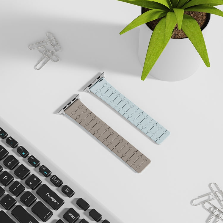 For Apple Watch Series 8 45mm Two Color Loop Magnetic Silicone Watch Band(Khaki+Light Green) - Watch Bands by PMC TechLife | Online Shopping South Africa | PMC TechLife