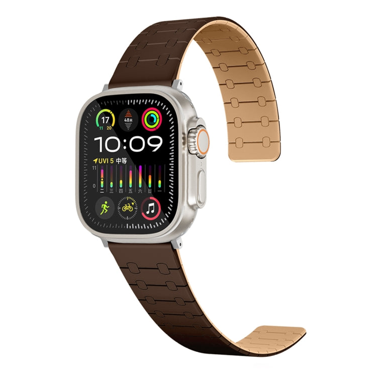 For Apple Watch Series 7 45mm Two Color Loop Magnetic Silicone Watch Band(Dark Brown+Light Brown) - Watch Bands by PMC Jewellery | Online Shopping South Africa | PMC Jewellery