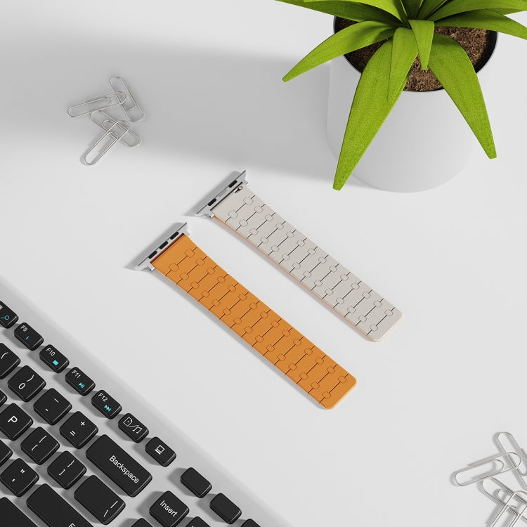 For Apple Watch Series 3 38mm Two Color Loop Magnetic Silicone Watch Band(Orange+Starlight) - Watch Bands by PMC TechLife | Online Shopping South Africa | PMC TechLife