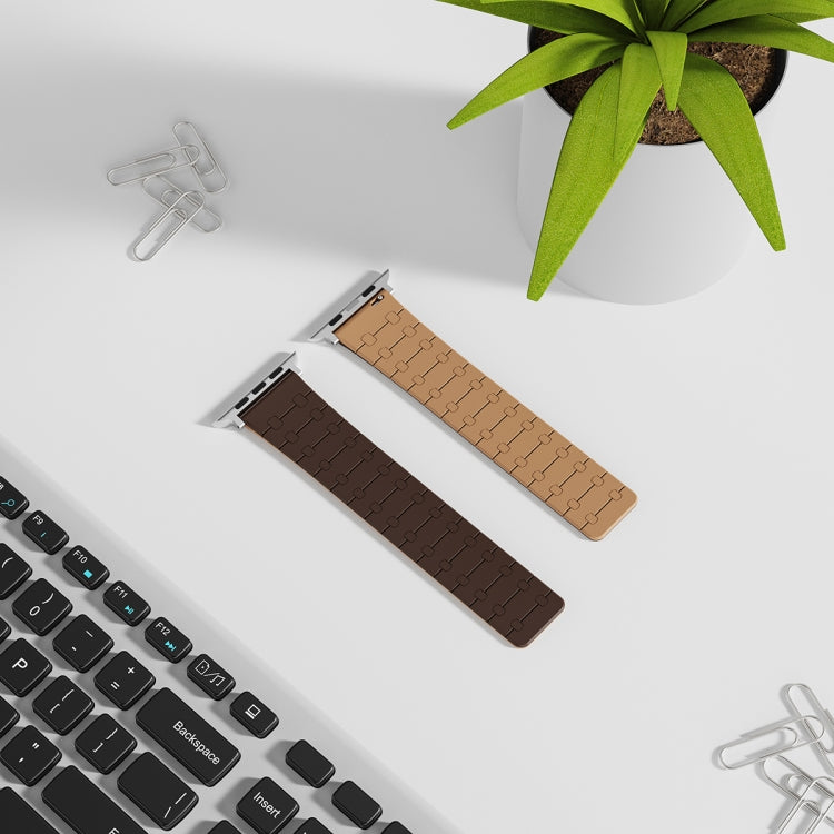 For Apple Watch Series 3 42mm Two Color Loop Magnetic Silicone Watch Band(Dark Brown+Light Brown) - Watch Bands by PMC Jewellery | Online Shopping South Africa | PMC Jewellery