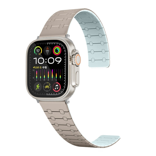 For Apple Watch Series 2 42mm Two Color Loop Magnetic Silicone Watch Band(Khaki+Light Green) - Watch Bands by PMC Jewellery | Online Shopping South Africa | PMC Jewellery