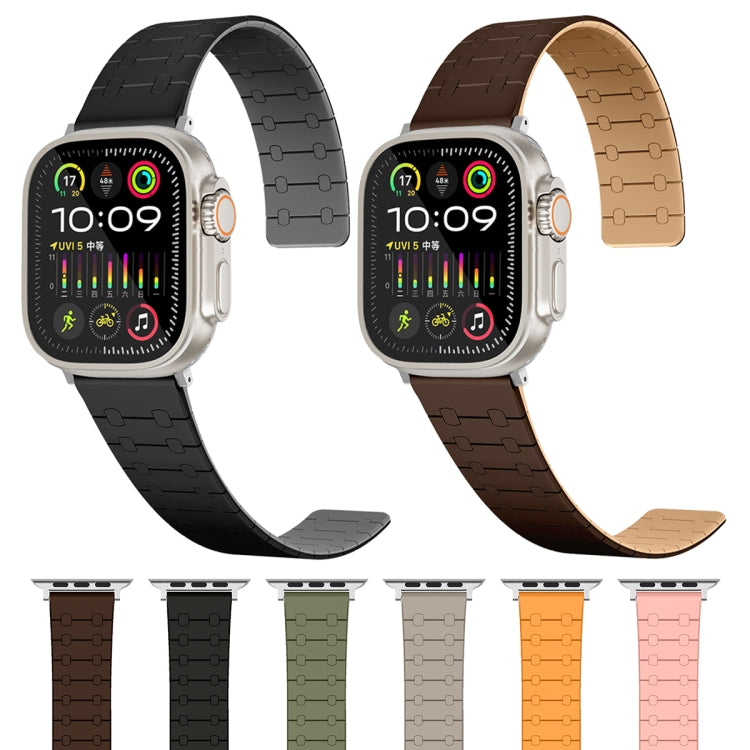 For Apple Watch SE 2023 44mm Two Color Loop Magnetic Silicone Watch Band(Khaki+Light Green) - Watch Bands by PMC TechLife | Online Shopping South Africa | PMC TechLife