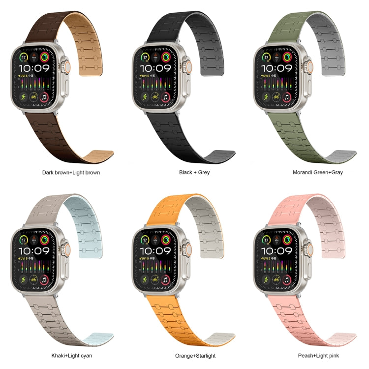 For Apple Watch 42mm Two Color Loop Magnetic Silicone Watch Band(Black+Grey) - Watch Bands by PMC Jewellery | Online Shopping South Africa | PMC Jewellery