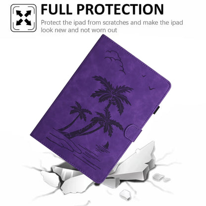 For Samsung Galaxy Tab S9 X710/X716B/X718U Coconut Tree Embossed Smart Leather Tablet Case(Purple) - Galaxy Tab S9 Cases by PMC Jewellery | Online Shopping South Africa | PMC Jewellery | Buy Now Pay Later Mobicred