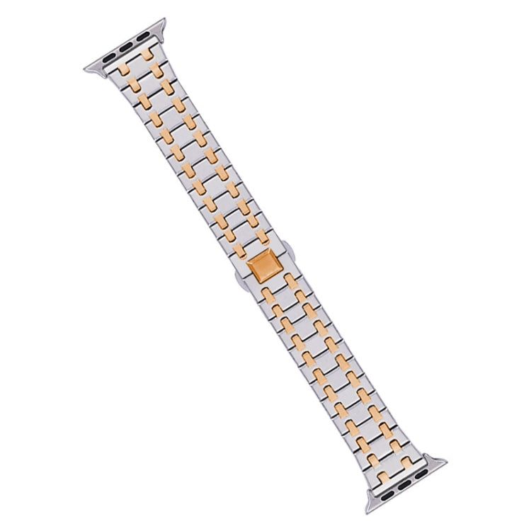 For Apple Watch SE 2023 44mm Double T Stainless Steel Watch Band(Silver Rose Gold) - Watch Bands by PMC Jewellery | Online Shopping South Africa | PMC Jewellery