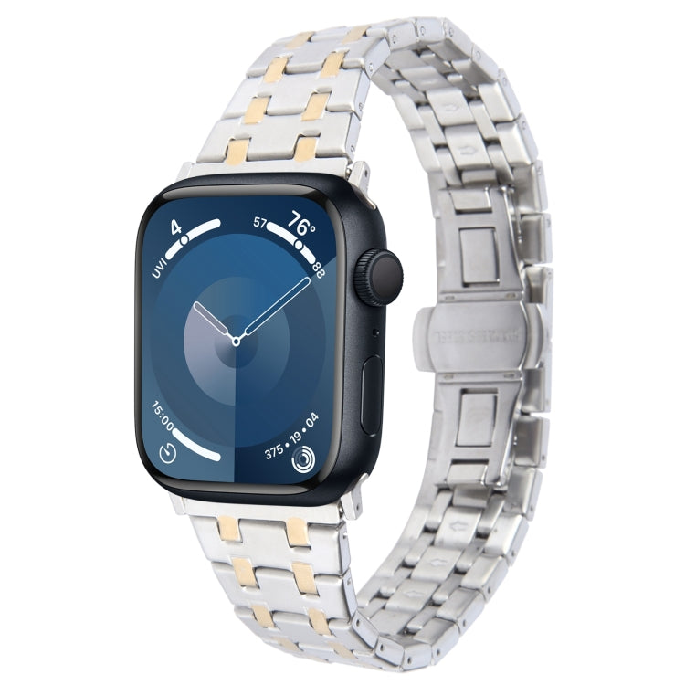 For Apple Watch Series 9 45mm Double T Stainless Steel Watch Band(Silver Gold) - Watch Bands by PMC TechLife | Online Shopping South Africa | PMC TechLife
