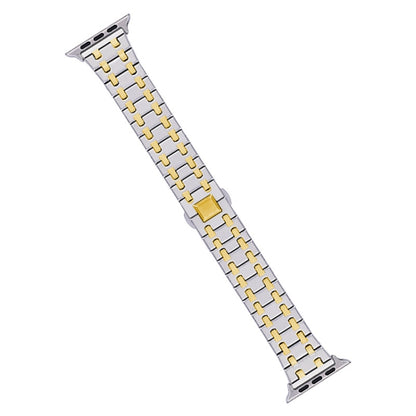 For Apple Watch Series 9 45mm Double T Stainless Steel Watch Band(Silver Gold) - Watch Bands by PMC Jewellery | Online Shopping South Africa | PMC Jewellery