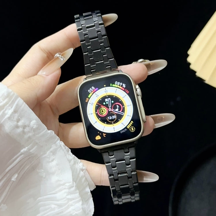 For Apple Watch Series 9 41mm Double T Stainless Steel Watch Band(Black) - Watch Bands by PMC TechLife | Online Shopping South Africa | PMC TechLife