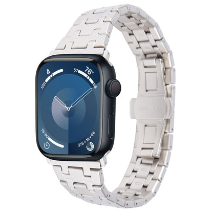 For Apple Watch Series 9 41mm Double T Stainless Steel Watch Band(Starlight) - Watch Bands by PMC Jewellery | Online Shopping South Africa | PMC Jewellery