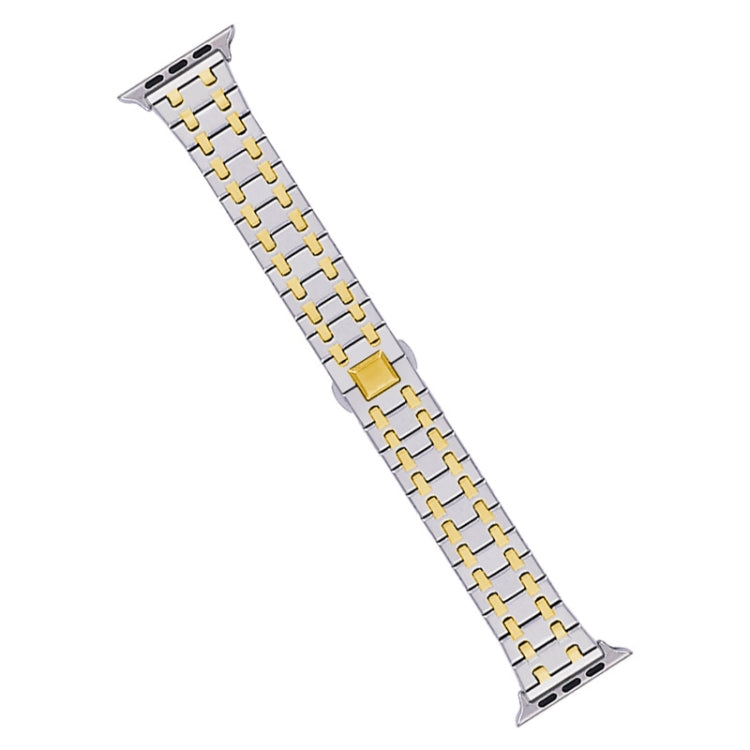 For Apple Watch Series 9 41mm Double T Stainless Steel Watch Band(Silver Gold) - Watch Bands by PMC Jewellery | Online Shopping South Africa | PMC Jewellery