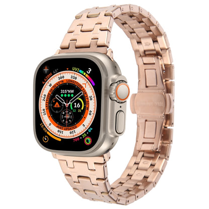 For Apple Watch Ultra 49mm Double T Stainless Steel Watch Band(Rose Gold) - Watch Bands by PMC Jewellery | Online Shopping South Africa | PMC Jewellery