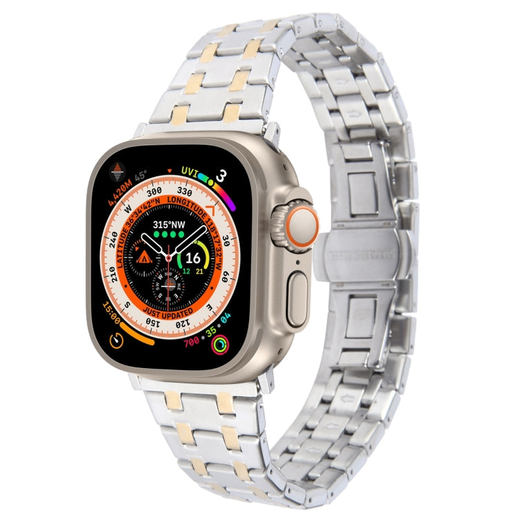 For Apple Watch Ultra 49mm Double T Stainless Steel Watch Band(Silver Gold) - Watch Bands by PMC TechLife | Online Shopping South Africa | PMC TechLife
