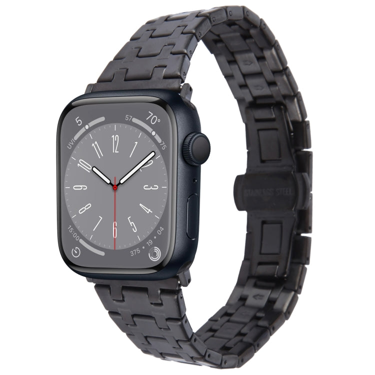 For Apple Watch Series 8 45mm Double T Stainless Steel Watch Band(Black) - Watch Bands by PMC Jewellery | Online Shopping South Africa | PMC Jewellery