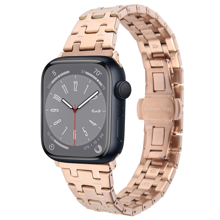 For Apple Watch Series 8 45mm Double T Stainless Steel Watch Band(Rose Gold) - Watch Bands by PMC TechLife | Online Shopping South Africa | PMC TechLife
