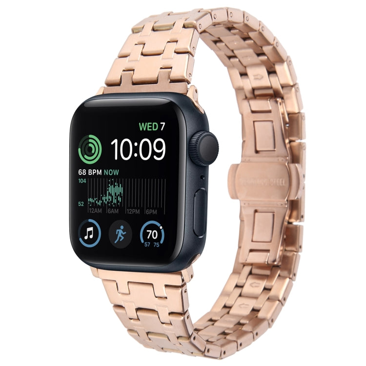 For Apple Watch SE 2022 44mm Double T Stainless Steel Watch Band(Rose Gold) - Watch Bands by PMC TechLife | Online Shopping South Africa | PMC TechLife