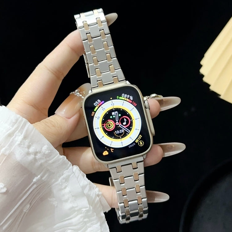 For Apple Watch SE 2022 44mm Double T Stainless Steel Watch Band(Silver Rose Gold) - Watch Bands by PMC TechLife | Online Shopping South Africa | PMC TechLife