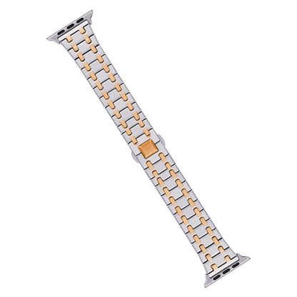 For Apple Watch Series 7 41mm Double T Stainless Steel Watch Band(Silver Rose Gold) - Watch Bands by PMC Jewellery | Online Shopping South Africa | PMC Jewellery