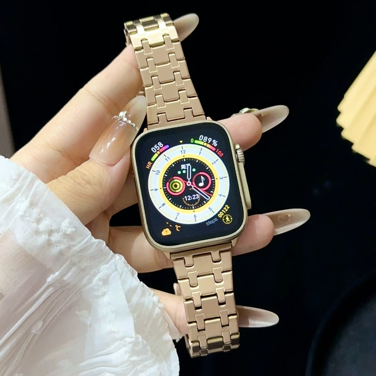For Apple Watch Series 7 45mm Double T Stainless Steel Watch Band(Rose Gold) - Watch Bands by PMC TechLife | Online Shopping South Africa | PMC TechLife