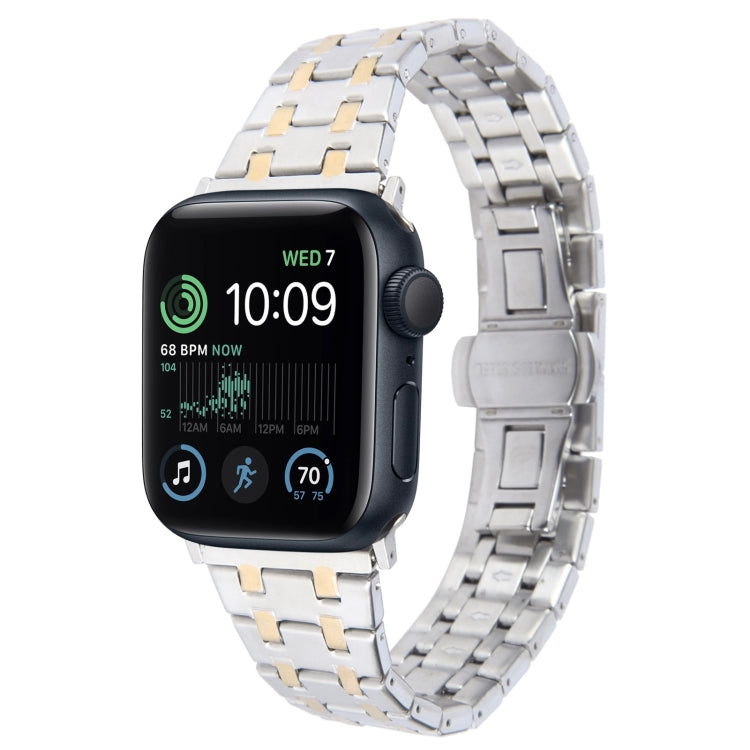 For Apple Watch SE 40mm Double T Stainless Steel Watch Band(Silver Gold) - free shipping - PMC TechLife - Order now!