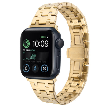 For Apple Watch SE 44mm Double T Stainless Steel Watch Band(Gold) - Watch Bands by PMC Jewellery | Online Shopping South Africa | PMC Jewellery