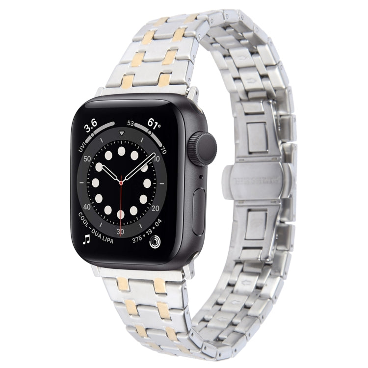 For Apple Watch Series 6 40mm Double T Stainless Steel Watch Band(Silver Gold) - Watch Bands by PMC Jewellery | Online Shopping South Africa | PMC Jewellery