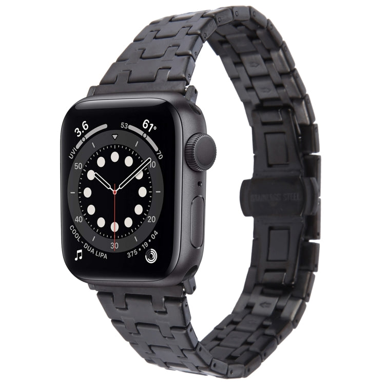 For Apple Watch Series 6 44mm Double T Stainless Steel Watch Band(Black) - Watch Bands by PMC TechLife | Online Shopping South Africa | PMC TechLife