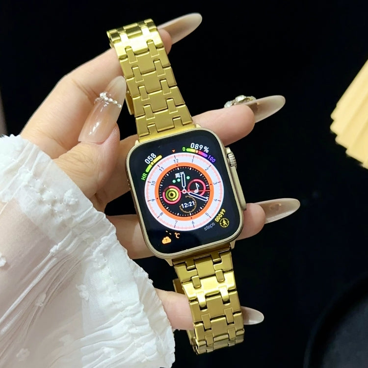 For Apple Watch Series 4 44mm Double T Stainless Steel Watch Band(Gold) - Watch Bands by PMC Jewellery | Online Shopping South Africa | PMC Jewellery