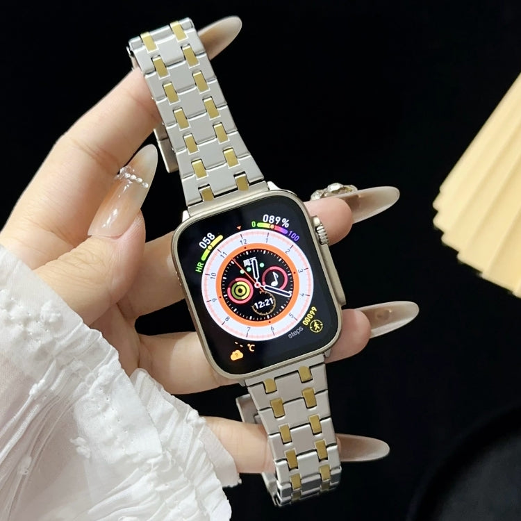 For Apple Watch Series 2 42mm Double T Stainless Steel Watch Band(Silver Gold) - Watch Bands by PMC Jewellery | Online Shopping South Africa | PMC Jewellery