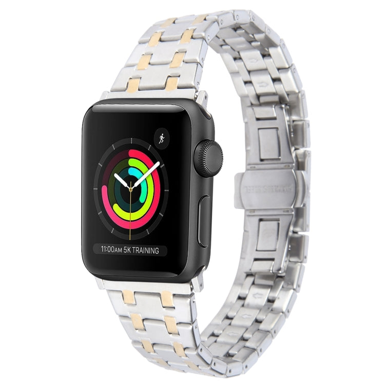 For Apple Watch 38mm Double T Stainless Steel Watch Band(Silver Gold) - Watch Bands by PMC Jewellery | Online Shopping South Africa | PMC Jewellery